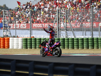 Ducati Spanish rider Jorge Martin rides ahead of Ducati Italian rider Francesco Bagnaia during the sprint race of the San Marino MotoGP Gran...