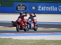 Ducati Spanish rider Jorge Martin rides ahead of Ducati Italian rider Francesco Bagnaia during the sprint race of the San Marino MotoGP Gran...