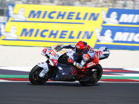 Ducati Spanish rider Jorge Martin rides ahead of Ducati Italian rider Francesco Bagnaia during the sprint race of the San Marino MotoGP Gran...