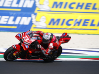 Ducati Spanish rider Jorge Martin rides ahead of Ducati Italian rider Francesco Bagnaia during the sprint race of the San Marino MotoGP Gran...