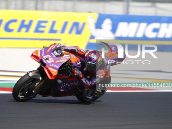 Ducati Spanish rider Jorge Martin rides ahead of Ducati Italian rider Francesco Bagnaia during the sprint race of the San Marino MotoGP Gran...