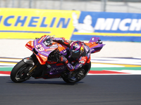 Ducati Spanish rider Jorge Martin rides ahead of Ducati Italian rider Francesco Bagnaia during the sprint race of the San Marino MotoGP Gran...