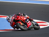 Ducati Spanish rider Jorge Martin rides ahead of Ducati Italian rider Francesco Bagnaia during the sprint race of the San Marino MotoGP Gran...