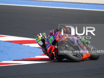 Ducati Spanish rider Jorge Martin rides ahead of Ducati Italian rider Francesco Bagnaia during the sprint race of the San Marino MotoGP Gran...