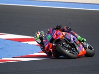 Ducati Spanish rider Jorge Martin rides ahead of Ducati Italian rider Francesco Bagnaia during the sprint race of the San Marino MotoGP Gran...