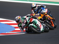 Ducati Spanish rider Jorge Martin rides ahead of Ducati Italian rider Francesco Bagnaia during the sprint race of the San Marino MotoGP Gran...