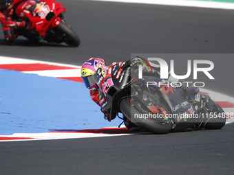 Ducati Spanish rider Jorge Martin rides ahead of Ducati Italian rider Francesco Bagnaia during the sprint race of the San Marino MotoGP Gran...