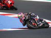 Ducati Spanish rider Jorge Martin rides ahead of Ducati Italian rider Francesco Bagnaia during the sprint race of the San Marino MotoGP Gran...