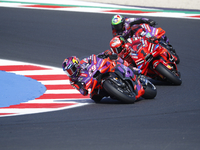 Ducati Spanish rider Jorge Martin rides ahead of Ducati Italian rider Francesco Bagnaia during the sprint race of the San Marino MotoGP Gran...