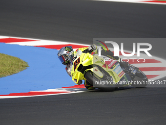 Ducati Spanish rider Jorge Martin rides ahead of Ducati Italian rider Francesco Bagnaia during the sprint race of the San Marino MotoGP Gran...