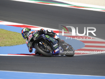 Ducati Spanish rider Jorge Martin rides ahead of Ducati Italian rider Francesco Bagnaia during the sprint race of the San Marino MotoGP Gran...