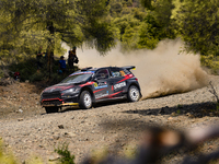 Robert Virves drives with co-driver Aleks Lesk in a Skoda Fabia RS Rally2. They face the second day of the race during the FIA World Rally C...