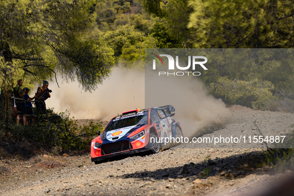 Driver Dani Sordo and co-driver Carrera Candido of the team Hyundai Shell Mobis World Rally Team, Hyundai i20 N Rally1 Hybrid, face the seco...