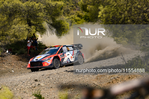 Driver Thierry Neuville and co-driver Martijn Wydaeghe of the team Hyundai Shell Mobis World Rally Team, in a Hyundai i20 N Rally1 Hybrid, f...