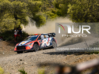 Driver Thierry Neuville and co-driver Martijn Wydaeghe of the team Hyundai Shell Mobis World Rally Team, in a Hyundai i20 N Rally1 Hybrid, f...