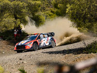 Driver Thierry Neuville and co-driver Martijn Wydaeghe of the team Hyundai Shell Mobis World Rally Team, in a Hyundai i20 N Rally1 Hybrid, f...