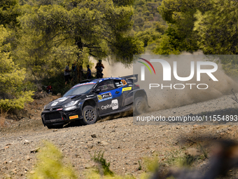 Driver Sami Pajari and co-driver Enni Malkonen of the Teamprintsport Toyota GR Yaris Rally2 face the second day of the race during the FIA W...