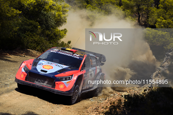 Driver Thierry Neuville and co-driver Martijn Wydaeghe of the team Hyundai Shell Mobis World Rally Team, in a Hyundai i20 N Rally1 Hybrid, f...