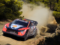 Driver Thierry Neuville and co-driver Martijn Wydaeghe of the team Hyundai Shell Mobis World Rally Team, in a Hyundai i20 N Rally1 Hybrid, f...