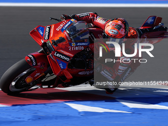 Francesco Bagnaia of Italy and Ducati Lenovo Team rides on track during the Qualify of MotoGP Of San Marino at Misano World Circuit in Misan...