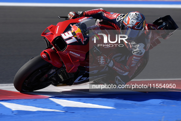 Pedro Acosta of Spain and Red Bull GASGAS Tech3 rides on track during the Qualify of MotoGP of San Marino at Misano World Circuit in Misano...