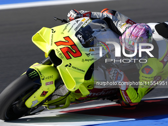 Marco Bezzecchi of Italy and Pertamina Enduro VR46 Racing Team rides on track during the Qualify of MotoGP Of San Marino at Misano World Cir...