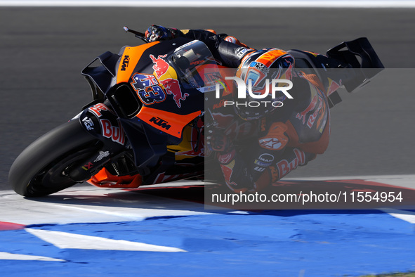 Jack Miller of Australia and Red Bull KTM Factory Racing rides on track during the qualifying session of MotoGP of San Marino at Misano Worl...