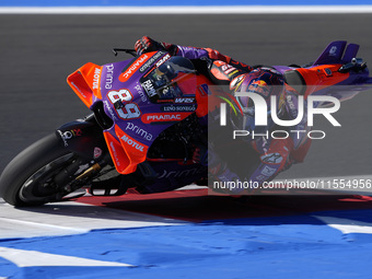 Jorge Martin of Spain and Prima Pramac Racing rides on track during the Qualify of MotoGP of San Marino at Misano World Circuit in Misano Ad...