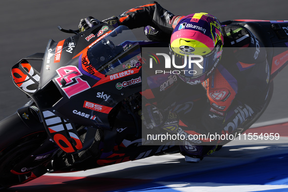 Aleix Espargaro of Spain and Aprilia Racing rides on track during the Qualify of MotoGP of San Marino at Misano World Circuit in Misano Adri...