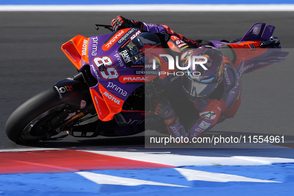 Jorge Martin of Spain and Prima Pramac Racing rides on track during the Qualify of MotoGP of San Marino at Misano World Circuit in Misano Ad...