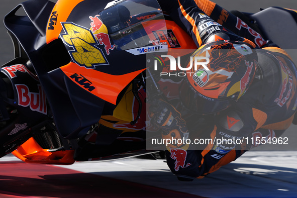 Pol Espargaro of Spain and Red Bull KTM Factory Racing rides on track during the Qualify of MotoGP Of San Marino at Misano World Circuit in...