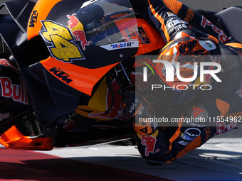 Pol Espargaro of Spain and Red Bull KTM Factory Racing rides on track during the Qualify of MotoGP Of San Marino at Misano World Circuit in...