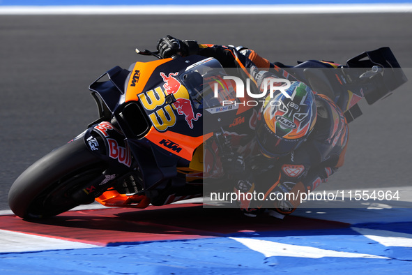 Brad Binder of South Africa and Red Bull KTM Factory Racing rides on track during the qualifying session of MotoGP of San Marino at Misano W...