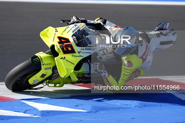 Fabio Di Giannantonio of Italy and Pertamina Enduro VR46 Racing Team rides on track during the Qualify of MotoGP Of San Marino at Misano Wor...