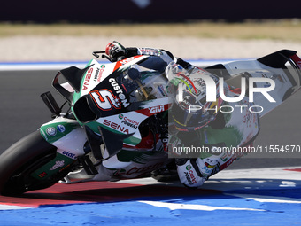 Johann Zarco of France and LCR Honda rides on track during the Qualify of MotoGP of San Marino at Misano World Circuit in Misano Adriatico,...