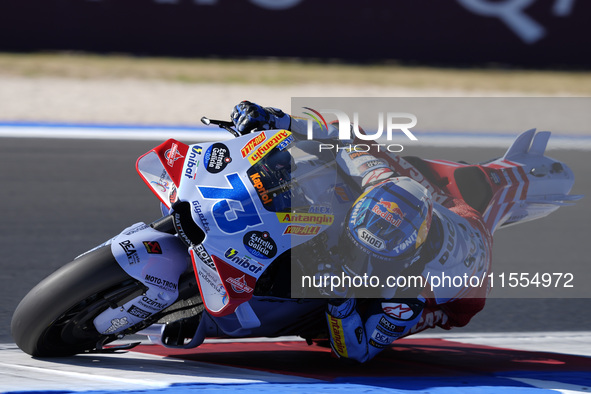 Alex Marquez of Spain and Gresini Racing MotoGP rides on track during the Qualify of MotoGP of San Marino at Misano World Circuit in Misano...