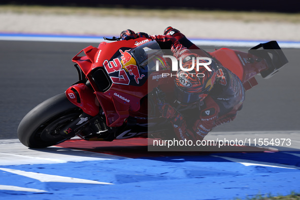 Augusto Fernandez of Spain and Red Bull GASGAS Tech3 rides on track during the Qualify of MotoGP Of San Marino at Misano World Circuit in Mi...