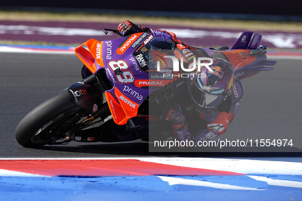 Jorge Martin of Spain and Prima Pramac Racing rides on track during the Qualify of MotoGP of San Marino at Misano World Circuit in Misano Ad...