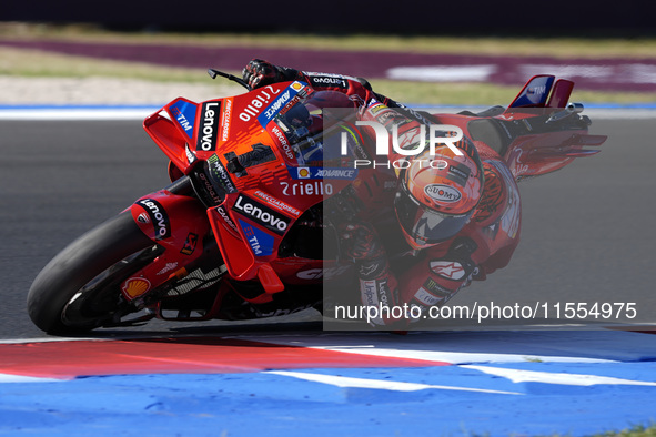 Francesco Bagnaia of Italy and Ducati Lenovo Team rides on track during the Qualify of MotoGP Of San Marino at Misano World Circuit in Misan...