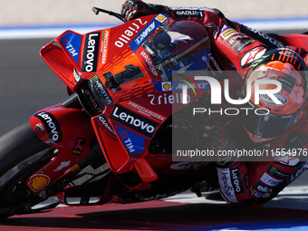 Francesco Bagnaia of Italy and Ducati Lenovo Team rides on track during the Qualify of MotoGP Of San Marino at Misano World Circuit in Misan...