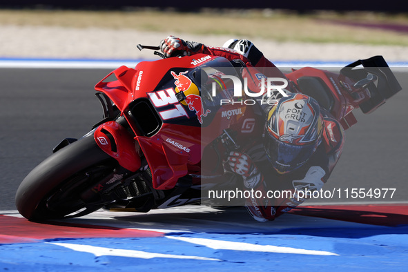 Pedro Acosta of Spain and Red Bull GASGAS Tech3 rides on track during the Qualify of MotoGP of San Marino at Misano World Circuit in Misano...