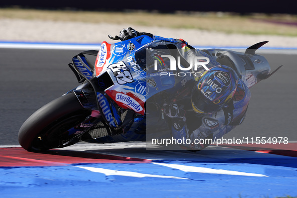 Miguel Oliveira of Portugal and Trackhouse Racing rides on track during the qualifying session of MotoGP of San Marino at Misano World Circu...