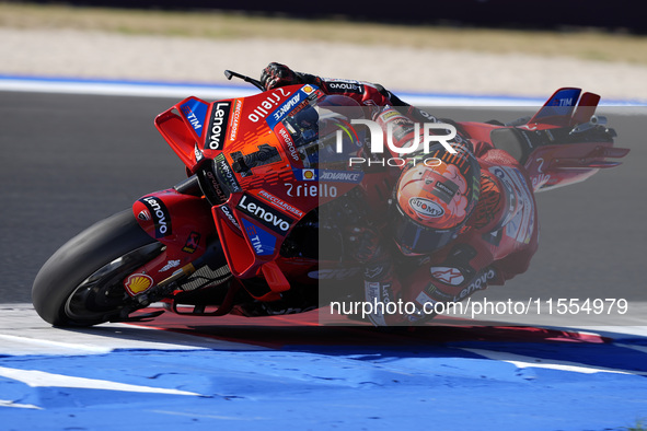 Francesco Bagnaia of Italy and Ducati Lenovo Team rides on track during the Qualify of MotoGP Of San Marino at Misano World Circuit in Misan...