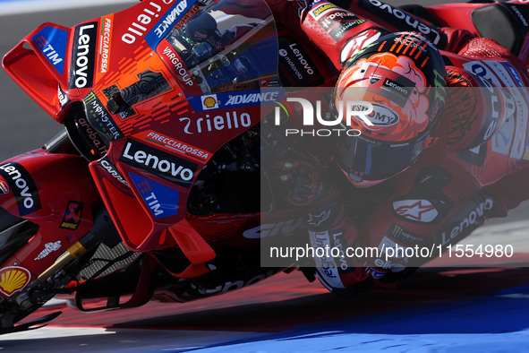 Francesco Bagnaia of Italy and Ducati Lenovo Team rides on track during the Qualify of MotoGP Of San Marino at Misano World Circuit in Misan...