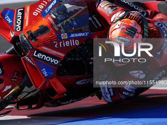 Francesco Bagnaia of Italy and Ducati Lenovo Team rides on track during the Qualify of MotoGP Of San Marino at Misano World Circuit in Misan...