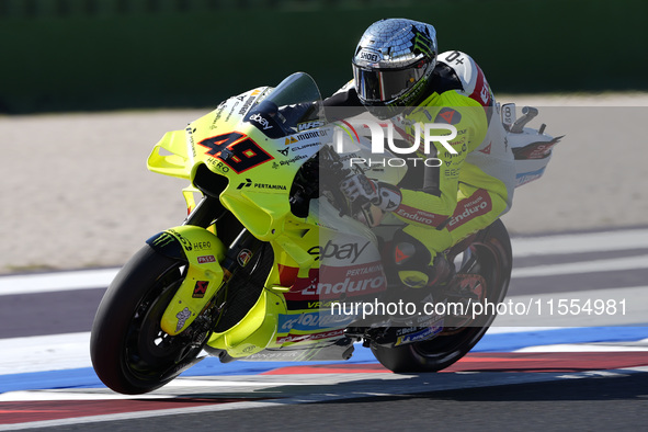 Fabio Di Giannantonio of Italy and Pertamina Enduro VR46 Racing Team rides on track during the Qualify of MotoGP Of San Marino at Misano Wor...