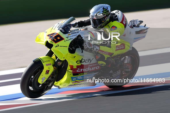 Fabio Di Giannantonio of Italy and Pertamina Enduro VR46 Racing Team rides on track during the Qualify of MotoGP Of San Marino at Misano Wor...