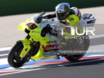 Fabio Di Giannantonio of Italy and Pertamina Enduro VR46 Racing Team rides on track during the Qualify of MotoGP Of San Marino at Misano Wor...