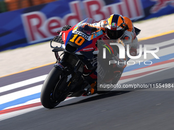 Luca Marini of Italy and Repsol Honda Team rides on track during the Qualify of MotoGP Of San Marino at Misano World Circuit in Misano Adria...