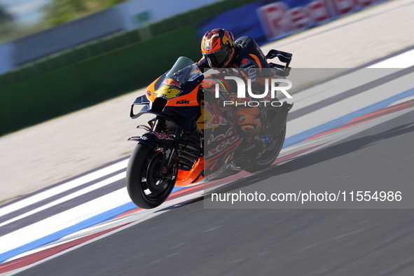 Pol Espargaro of Spain and Red Bull KTM Factory Racing rides on track during the Qualify of MotoGP Of San Marino at Misano World Circuit in...